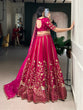 Load image into Gallery viewer, Rani Pink Natural Silk Sequins &amp; Thread Embroidered Lehenga Choli Set with Organza Dupatta – Stitched 4-Meter Flair Lehenga with Double Cancan &amp; Designer Unstitched Blouse ClothsVilla