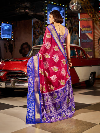 Regal Rani Pink Patola Silk Saree with Exquisite Weaving Work ClothsVilla