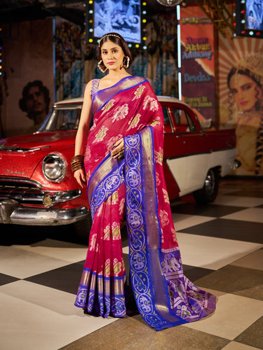 Regal Rani Pink Patola Silk Saree with Exquisite Weaving Work ClothsVilla
