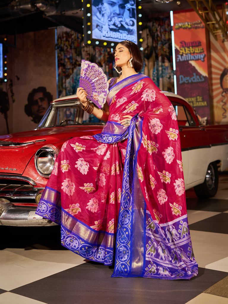 Regal Rani Pink Patola Silk Saree with Exquisite Weaving Work ClothsVilla