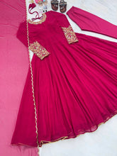 Load image into Gallery viewer, Rani Pink Premium Designer Party Wear Anarkali Gown, Dupatta &amp; Bottom Set Clothsvilla