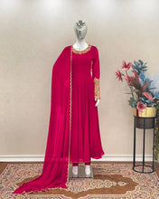 Load image into Gallery viewer, Rani Pink Premium Designer Party Wear Anarkali Gown, Dupatta &amp; Bottom Set Clothsvilla