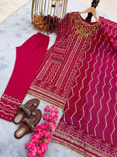 Load image into Gallery viewer, Rani Pink Premium Designer Party Wear Georgette Top, Bottom &amp; Dupatta Set Clothsvilla