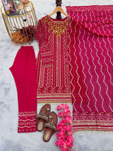 Load image into Gallery viewer, Rani Pink Premium Designer Party Wear Georgette Top, Bottom &amp; Dupatta Set Clothsvilla