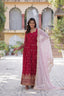 Rani Pink Premium Designer Readymade Gown with Dupatta Embroidery Zari & Sequins Work