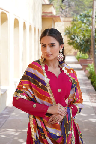 Rani Pink Premium Designer Readymade Gown with Embroidered Zari & Sequins ClothsVilla