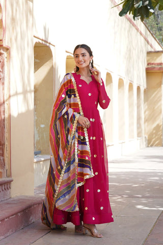 Rani Pink Premium Designer Readymade Gown with Embroidered Zari & Sequins ClothsVilla