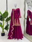 Rani Pink Premium Faux Georgette Embroidered Set with Plazo & Dupatta