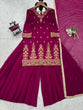 Load image into Gallery viewer, Rani Pink Premium Faux Georgette Embroidered Set with Plazo &amp; Dupatta