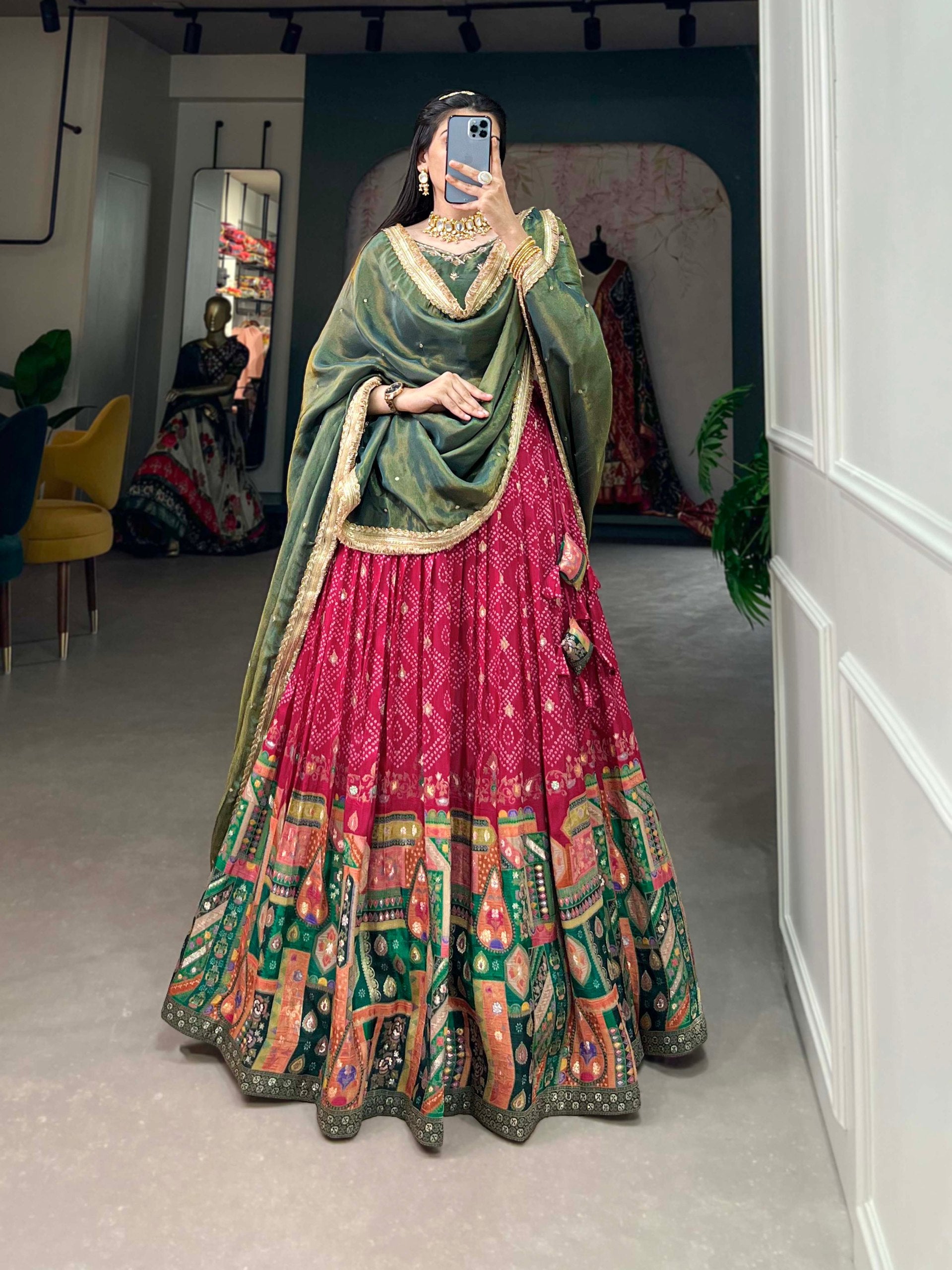 Rani Pink Pure Viscose Jacquard Lehenga Choli with Zardosi Work ClothsVilla Main image