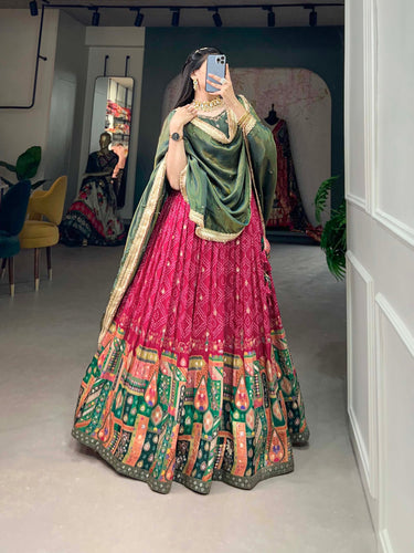 Rani Pink Pure Viscose Jacquard Lehenga Choli with Zardosi Work ClothsVilla