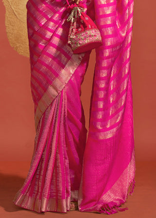 Rani Pink Regal Banarasi Blended Silk Saree with Timeless Intricate Design ClothsVilla