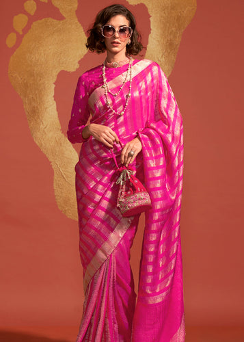 Rani Pink Regal Banarasi Blended Silk Saree with Timeless Intricate Design ClothsVilla