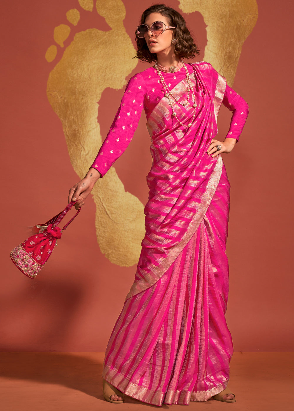 Rani Pink Regal Banarasi Blended Silk Saree with Timeless Intricate Design ClothsVilla