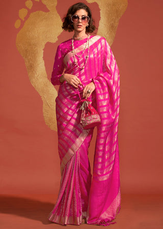 Rani Pink Regal Banarasi Blended Silk Saree with Timeless Intricate Design ClothsVilla