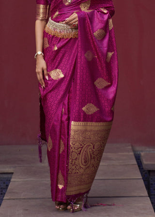 Rani Pink Regal Woven Pure Silk Banarasi Saree ClothsVilla
