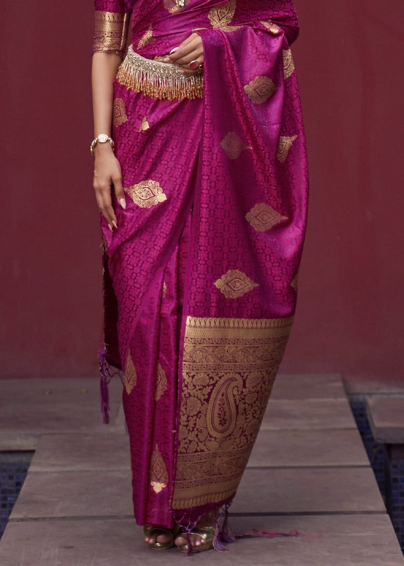 Rani Pink Regal Woven Pure Silk Banarasi Saree ClothsVilla