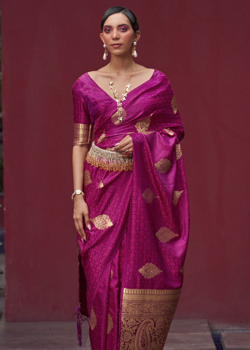 Rani Pink Regal Woven Pure Silk Banarasi Saree ClothsVilla