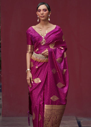 Rani Pink Regal Woven Pure Silk Banarasi Saree ClothsVilla