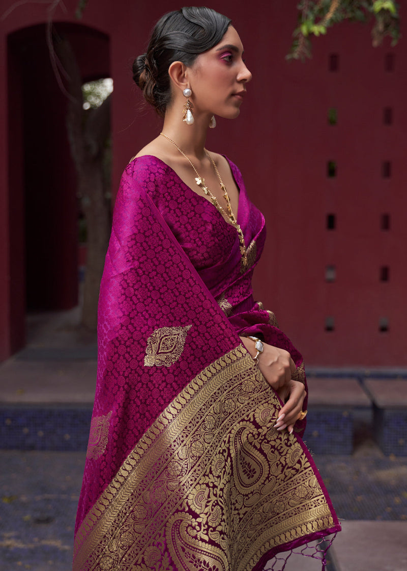 Rani Pink Regal Woven Pure Silk Banarasi Saree ClothsVilla