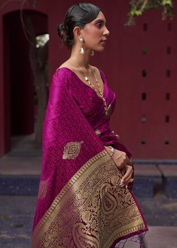 Rani Pink Regal Woven Pure Silk Banarasi Saree ClothsVilla
