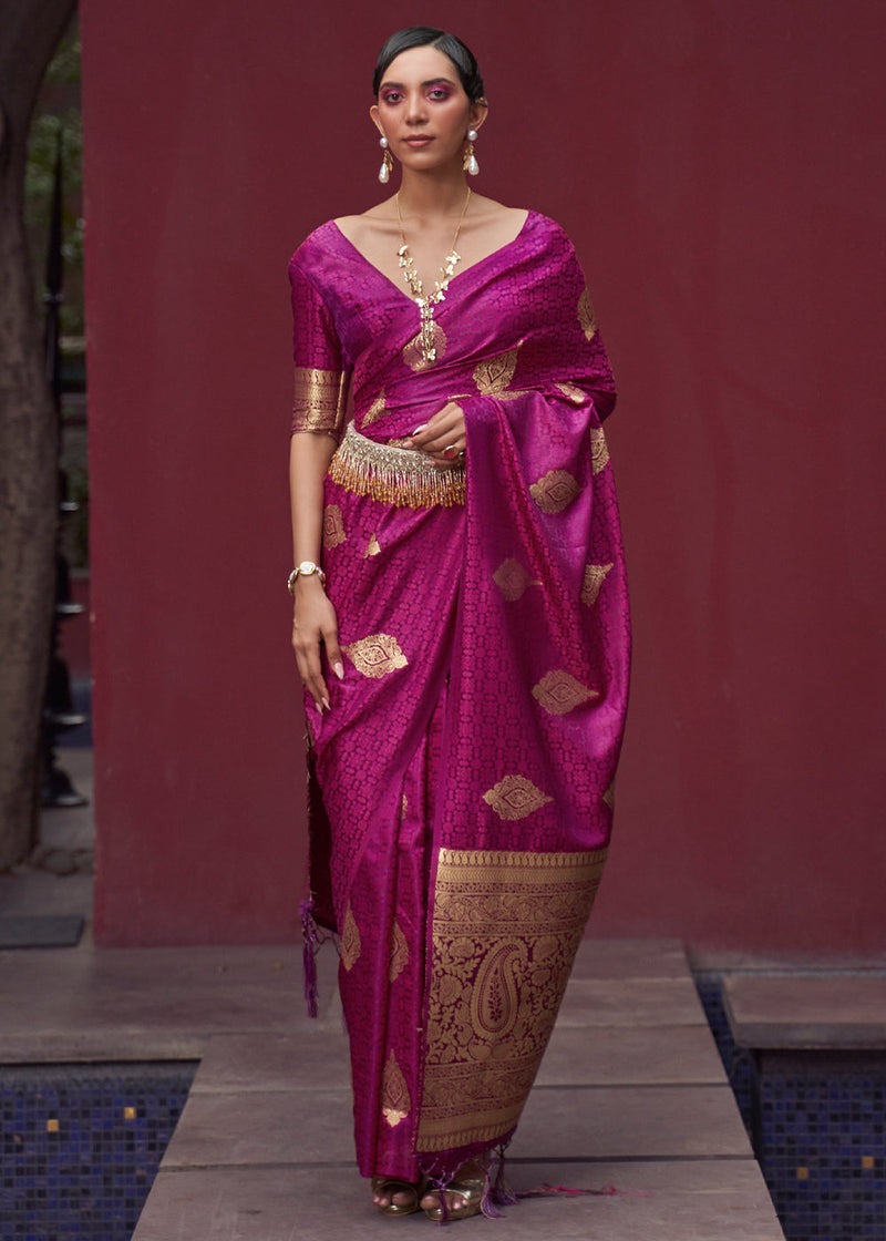 Rani Pink Regal Woven Pure Silk Banarasi Saree ClothsVilla