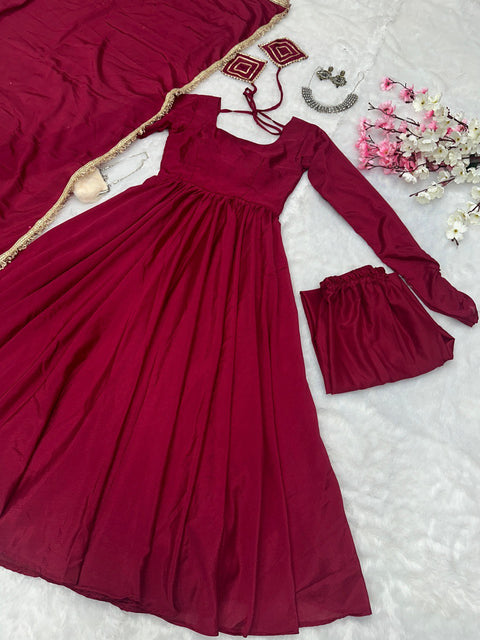 Rani Pink Ri8 Fashion Exclusive Chinnon Silk Anarkali Set Clothsvilla Main image