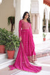 Load image into Gallery viewer, Rani Pink Rich Sequins &amp; Zari Embroidered Faux Georgette Gown with Cut-Work Dupatta – Full Sleeves, Fancy V-Neck, Fully Stitched ClothsVilla