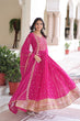 Load image into Gallery viewer, Rani Pink Rich Sequins &amp; Zari Embroidered Faux Georgette Gown with Cut-Work Dupatta – Full Sleeves, Fancy V-Neck, Fully Stitched ClothsVilla