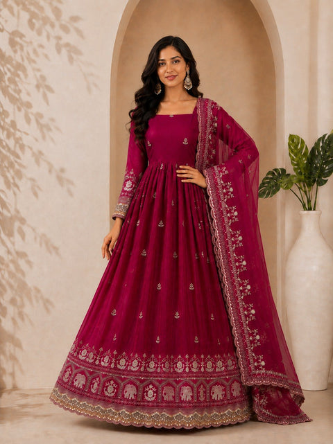 Rani Pink Satin Anarkali Gown ClothsVilla Main image