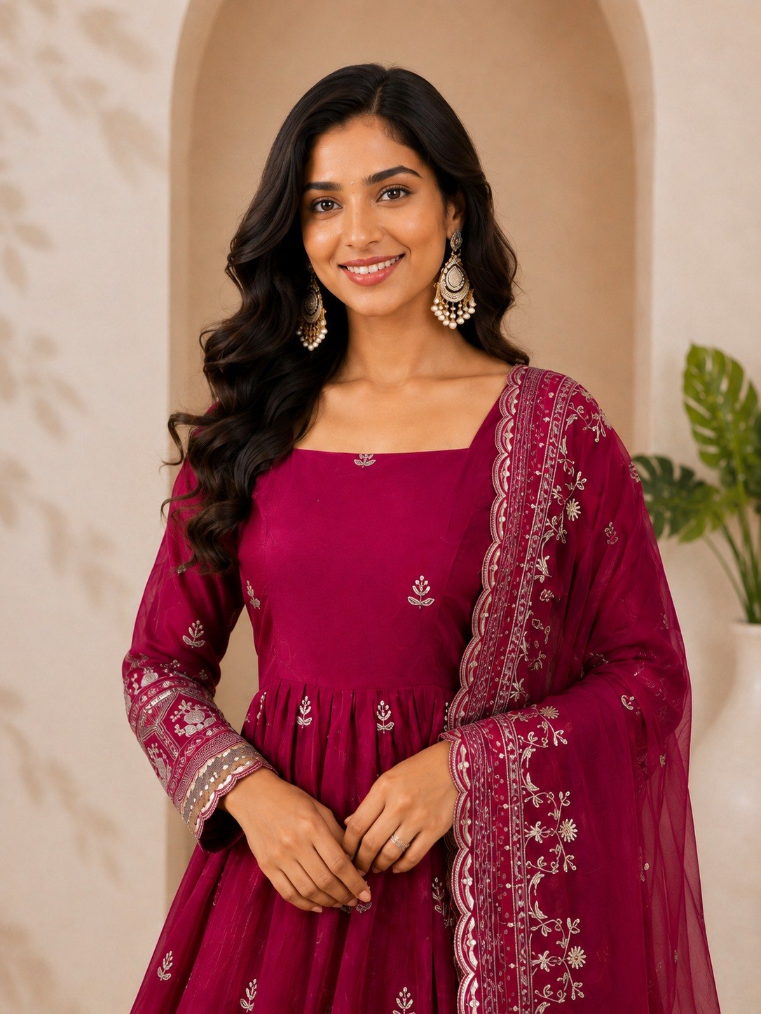 Rani Pink Satin Anarkali Gown ClothsVilla
