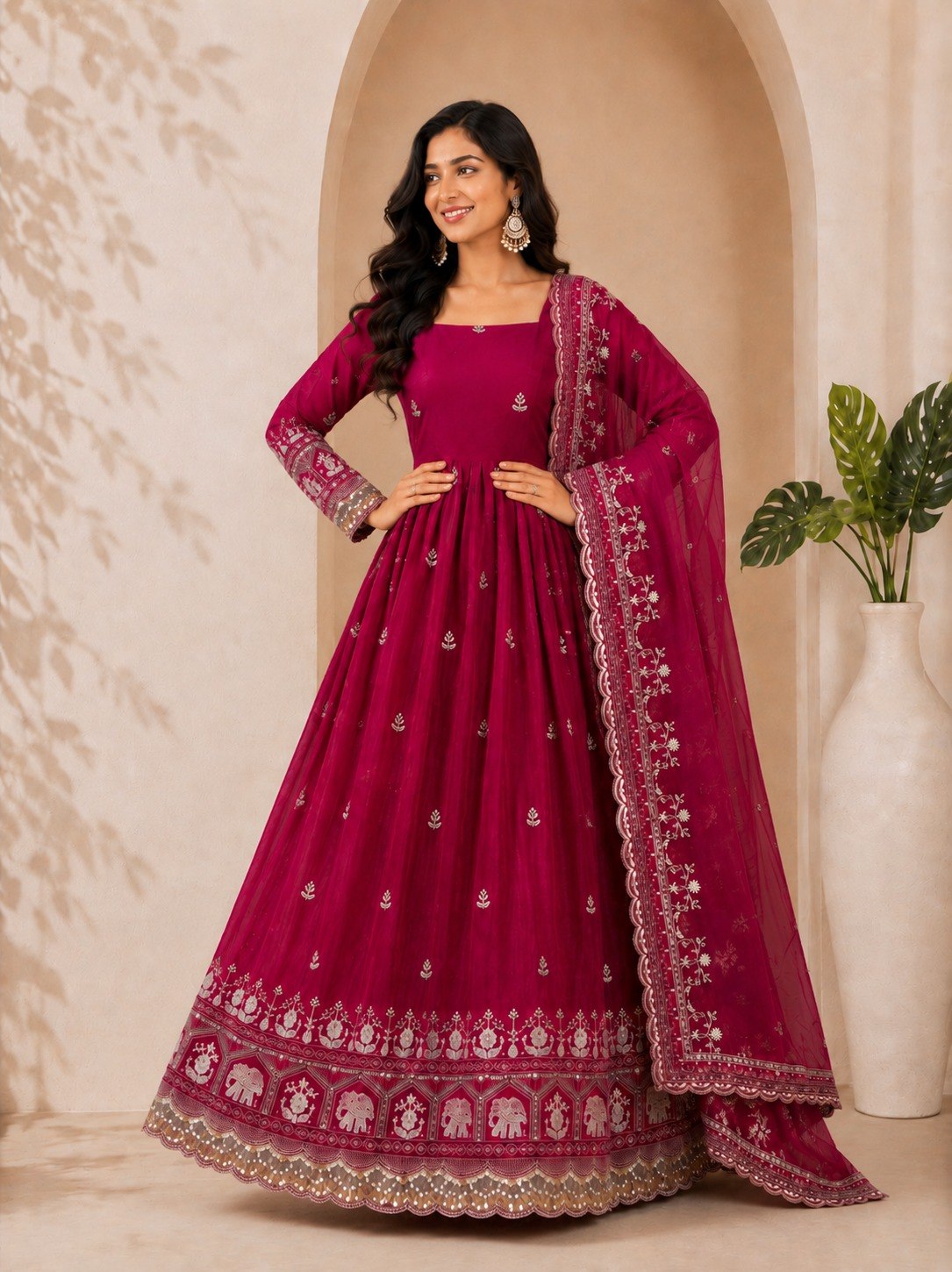 Rani Pink Satin Anarkali Gown ClothsVilla