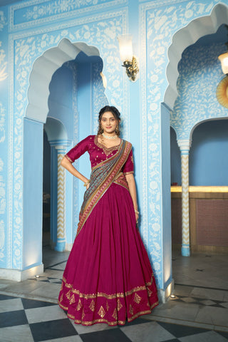 Rani Pink Silk Embroidered Lehenga Set ClothsVilla