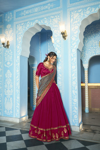 Rani Pink Silk Embroidered Lehenga Set ClothsVilla