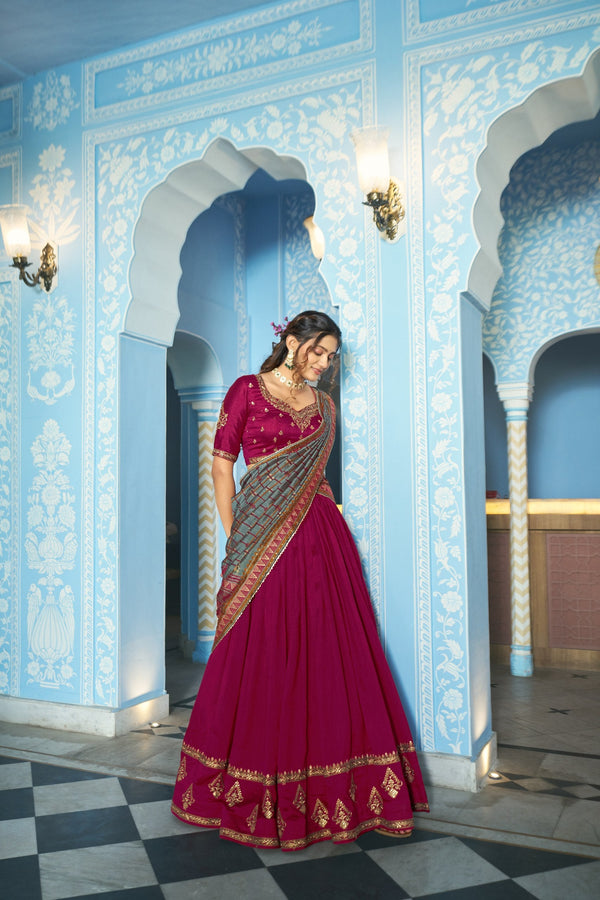 Rani Pink Silk Embroidered Lehenga Set ClothsVilla