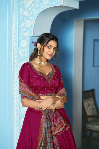 Rani Pink Silk Embroidered Lehenga Set ClothsVilla