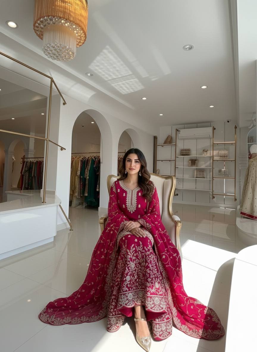 Rani Pink Silk Heavy Embroidered Kurta Palazzo Set with Dupatta Festive Wear ClothsVilla