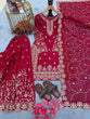Load image into Gallery viewer, Rani Pink Silk Heavy Embroidered Kurta Palazzo Set with Dupatta Festive Wear ClothsVilla