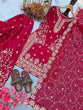 Load image into Gallery viewer, Rani Pink Silk Heavy Embroidered Kurta Palazzo Set with Dupatta Festive Wear ClothsVilla