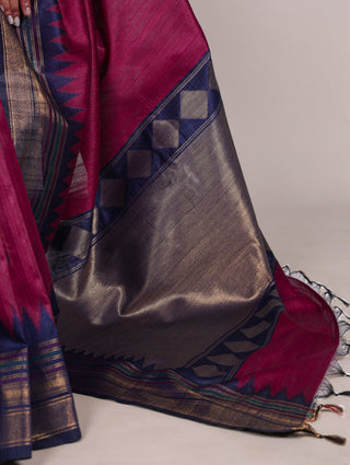Rani Pink Silk Zari Weaving Saree ClothsVilla