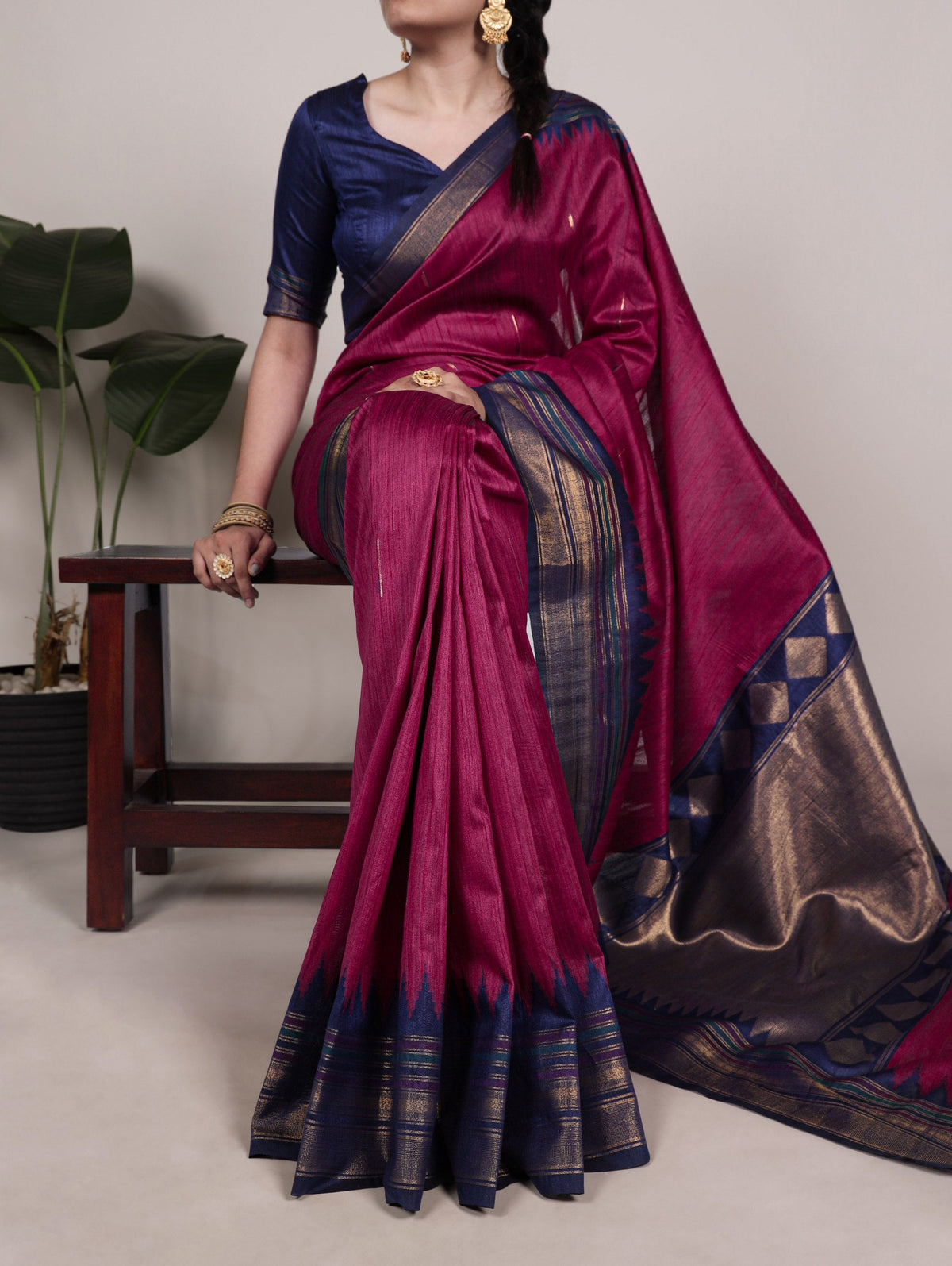 Rani Pink Silk Zari Weaving Saree ClothsVilla