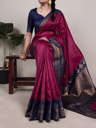 Rani Pink Silk Zari Weaving Saree ClothsVilla