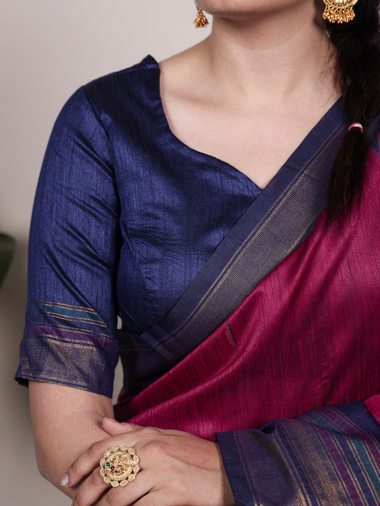 Rani Pink Silk Zari Weaving Saree ClothsVilla