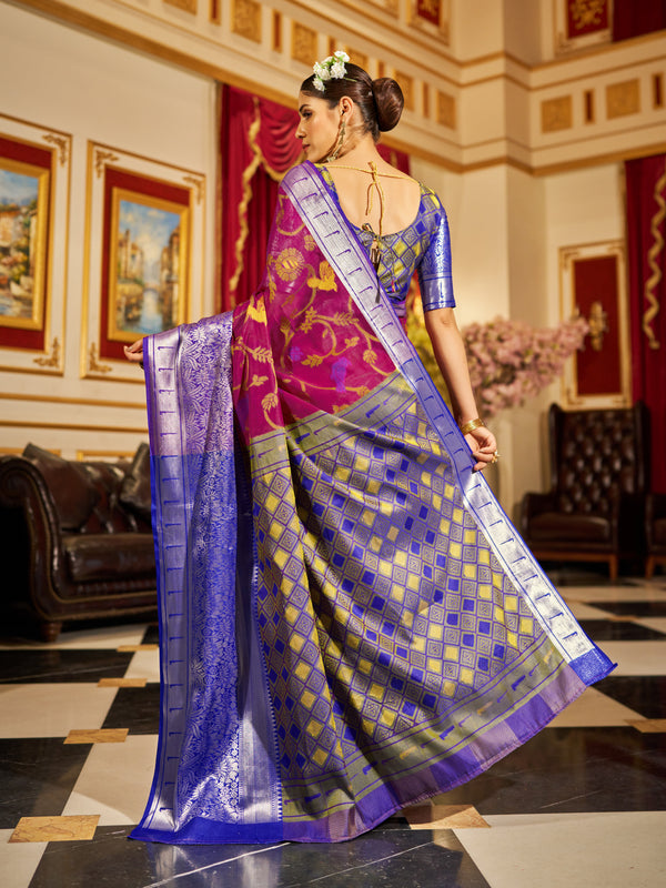 Rani Pink Soft Cotton Saree with Woven Design ClothsVilla