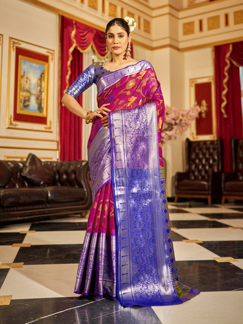 Rani Pink Soft Cotton Saree with Woven Design ClothsVilla Main image