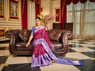 Rani Pink Soft Cotton Saree with Woven Design ClothsVilla