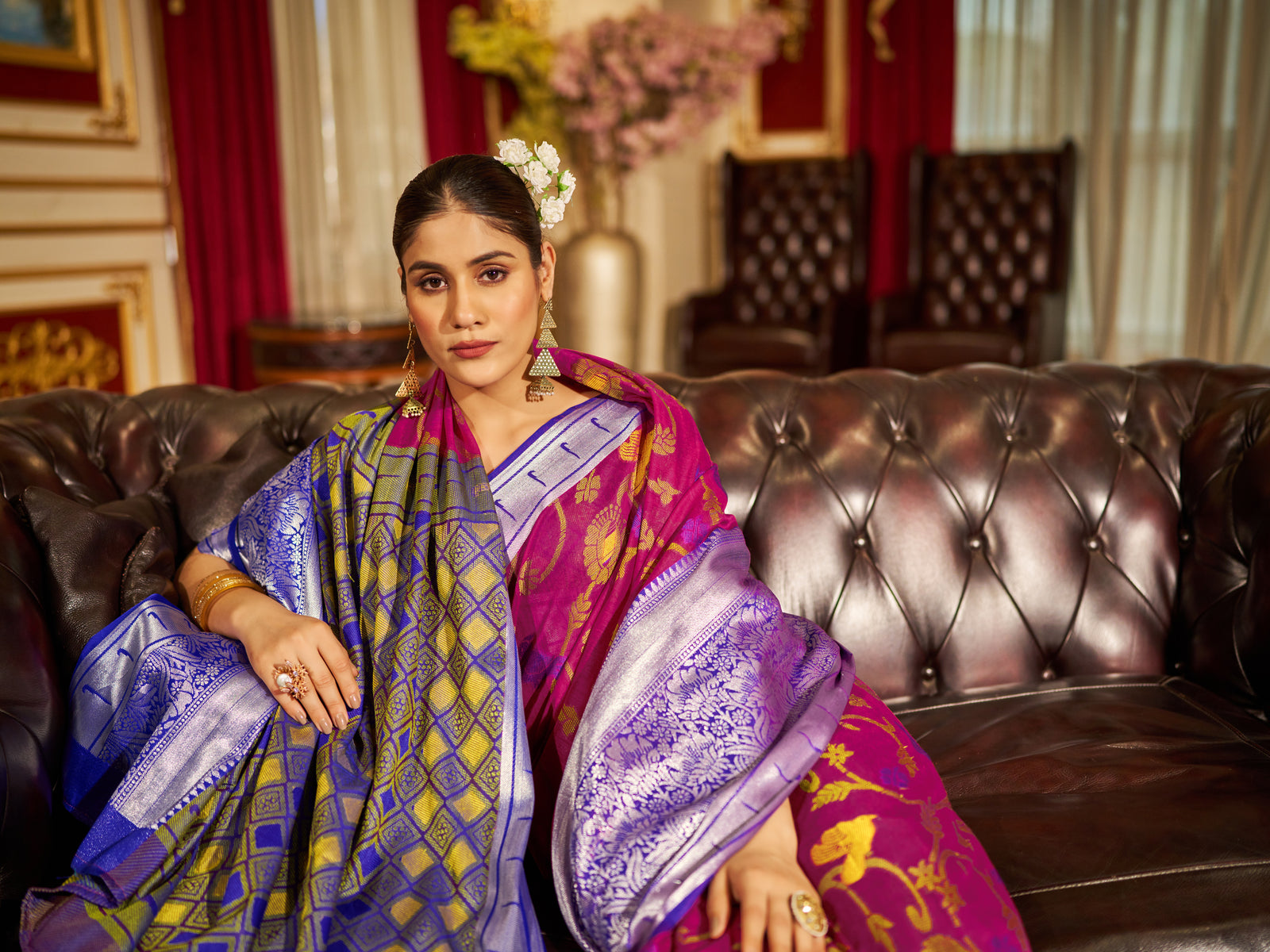 Rani Pink Soft Cotton Saree with Woven Design ClothsVilla