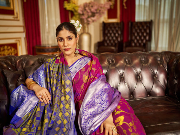 Rani Pink Soft Cotton Saree with Woven Design ClothsVilla