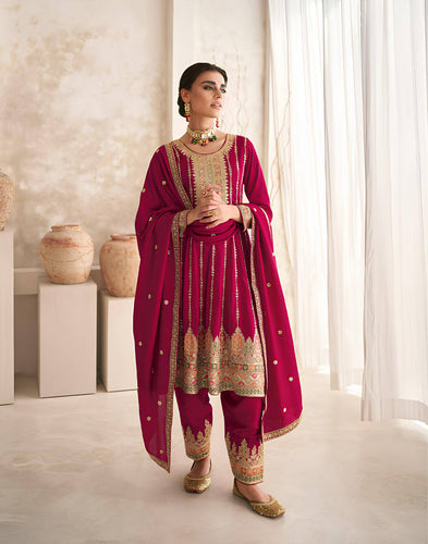 Rani Pink Vichitra Embroidered Salwar Suit with Dupatta ClothsVilla