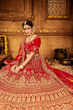Load image into Gallery viewer, Ravishing Red Velvet Bridal Lehenga Choli Embroidered with Sequins &amp; Stones ClothsVilla